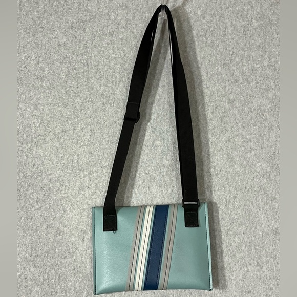 Holly Aiken Fold Over Crossbody Shoulder Bag Purse Blue Grey White Adjustable - Picture 2 of 11